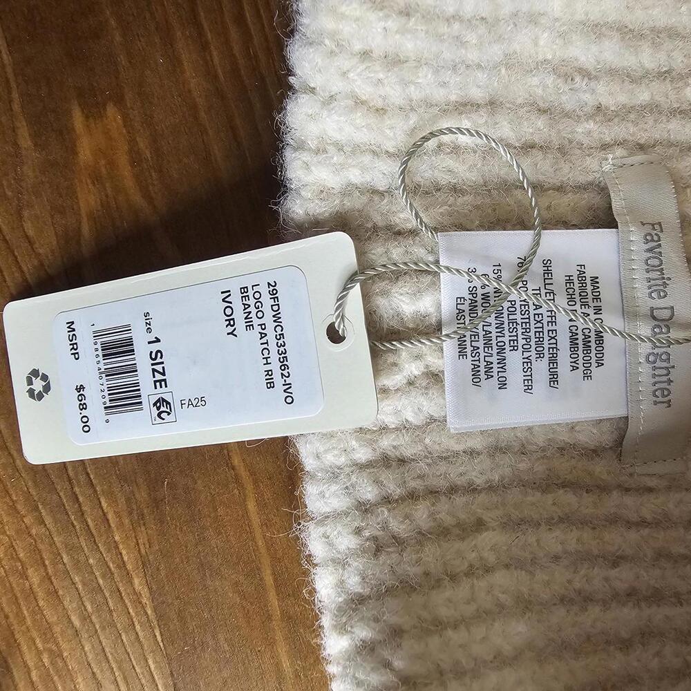 Favorite Daughter Legend Beanie Patch Rib Ivory Knit Hat - Picture 2 of 4